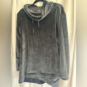 Soft Surroundings Charcoal Gray Plush Cowl Neck Top Asymmetric Bottom Soft Cozy